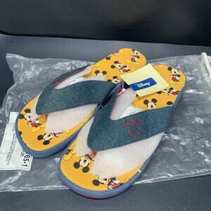 Disney Mickey Mouse Flip Flops Wedge Sandals Women’s Size 9/10 Denim Straps NWT